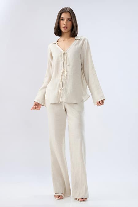 Raw & Rustic By Niti Bothra Linen Tie-Up Shirt With Pant 