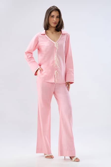 Raw & Rustic By Niti Bothra Linen Tie-Up Shirt With Pant 