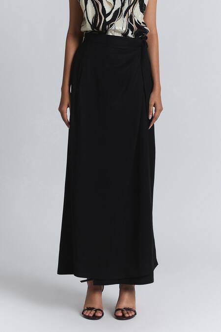 Line Out Line Black Twill, Tencel Wrapped Long Skirt Online at Aza Fashions Line Out Line_Black Twill, Tencel Wrapped Long Skirt _Online_at_Aza_Fashions