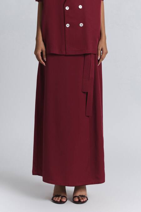 Buy Line Out Line Maroon Tencel, Twill Long Skirt With Tie-up Detail Online at Aza Fashions Buy_Line Out Line_Maroon Tencel, Twill Long Skirt With Tie-up Detail _Online_at_Aza_Fashions