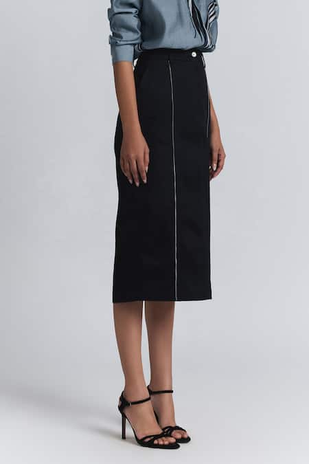 Line Out Line Denim Twill Midi Skirt