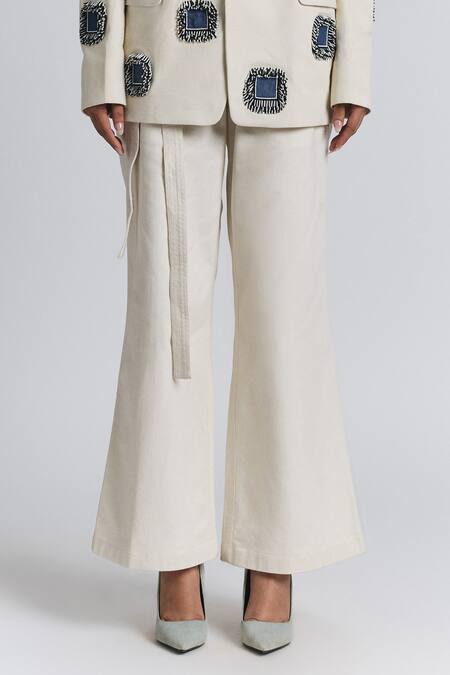 Line Out Line Ivory Denim Twill Flared Trouser Online at Aza Fashions Line Out Line_Ivory Denim Twill Flared Trouser _Online_at_Aza_Fashions
