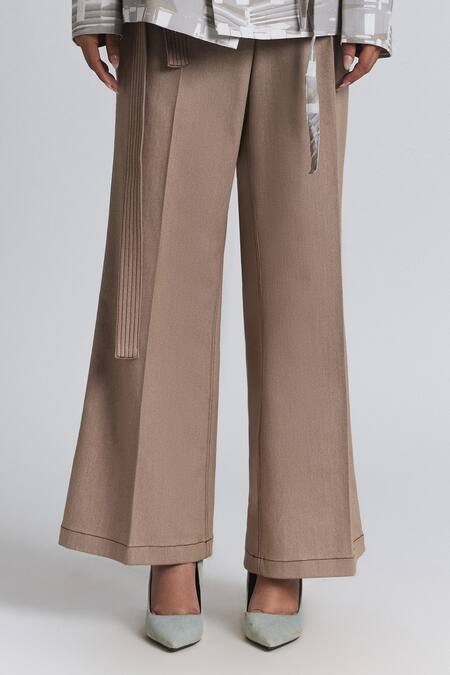 Buy Line Out Line Beige Denim Wide Legged Trouser Online at Aza Fashions Buy_Line Out Line_Beige Denim Wide Legged Trouser _Online_at_Aza_Fashions