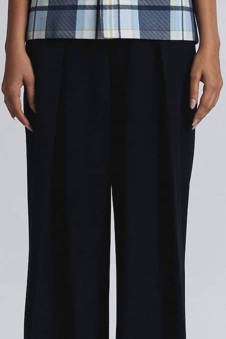 Line Out Line Navy Suiting Pleated Wide Leg Trouser Online at Aza Fashions Line Out Line_Navy Suiting Pleated Wide Leg Trouser _Online_at_Aza_Fashions