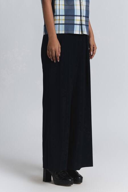 Buy Line Out Line Navy Suiting Pleated Wide Leg Trouser Online at Aza Fashions Buy_Line Out Line_Navy Suiting Pleated Wide Leg Trouser _Online_at_Aza_Fashions