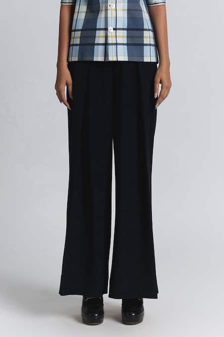 Shop Line Out Line Navy Suiting Pleated Wide Leg Trouser Online at Aza Fashions Shop_Line Out Line_Navy Suiting Pleated Wide Leg Trouser _Online_at_Aza_Fashions