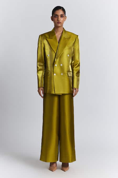 Line Out Line Yellow Polyester Wide Legged Trouser