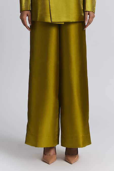 Buy Line Out Line Yellow Polyester Wide Legged Trouser Online at Aza Fashions Buy_Line Out Line_Yellow Polyester Wide Legged Trouser _Online_at_Aza_Fashions