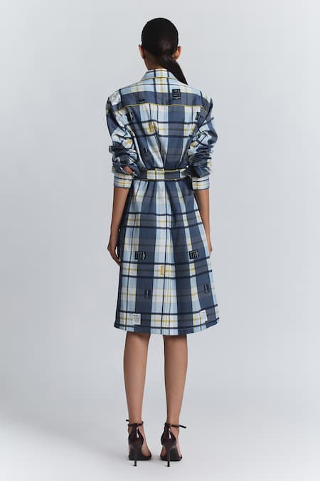 Line Out Line Plaid Shirt Dress  