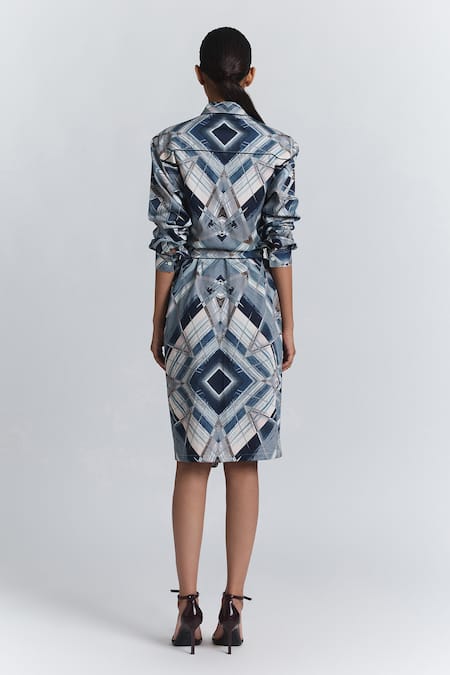 Line Out Line Geometric Print Shirt Midi Dress 