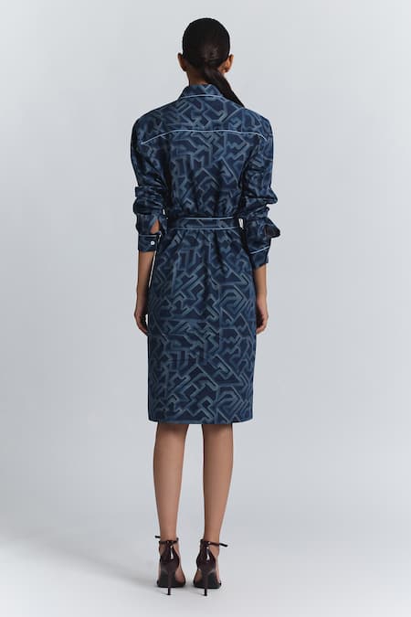 Line Out Line Geometric Print Shirt Midi Dress  