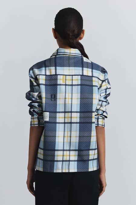 Line Out Line Plaid Pattern Shacket 