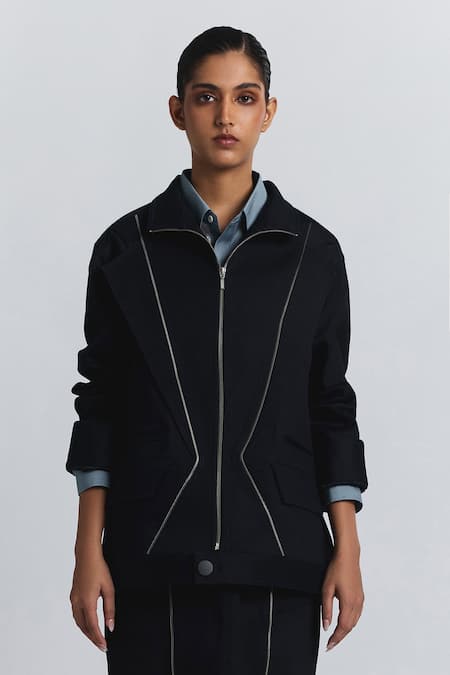 Line Out Line Zipper Detail Bomber Jacket 