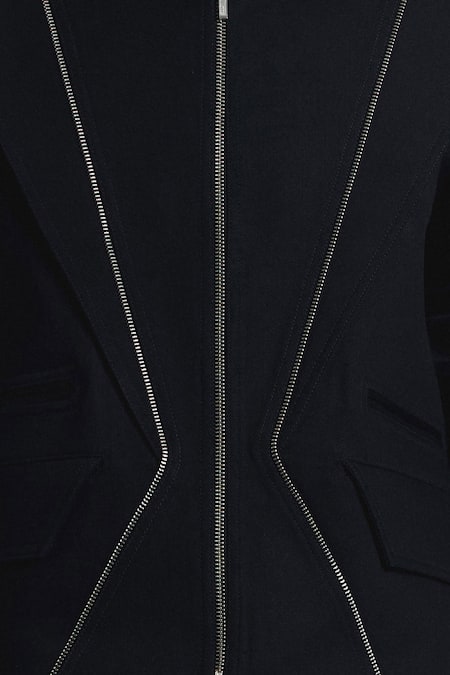Shop Line Out Line Navy Denim, Twill Collared Zipper Detail Bomber Jacket Online at Aza Fashions Shop_Line Out Line_Navy Denim, Twill Collared Zipper Detail Bomber Jacket _Online_at_Aza_Fashions