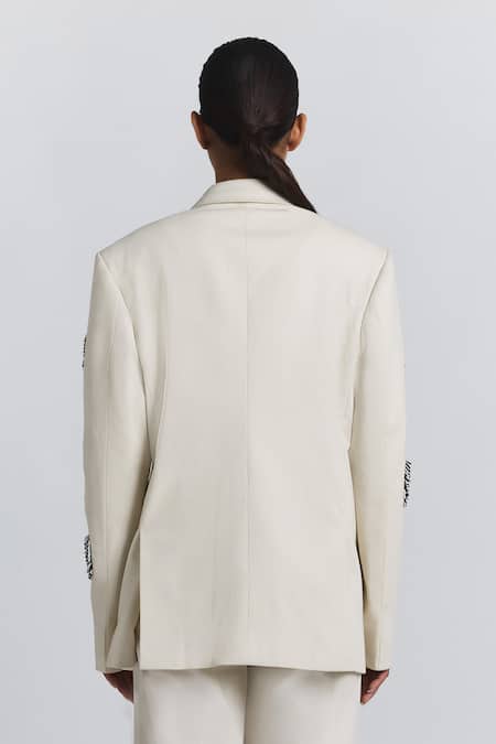 Line Out Line Denim Patchwork Embellished Blazer 