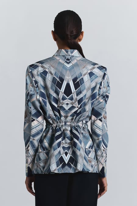 Line Out Line Geometric Print Wrap Blazer 