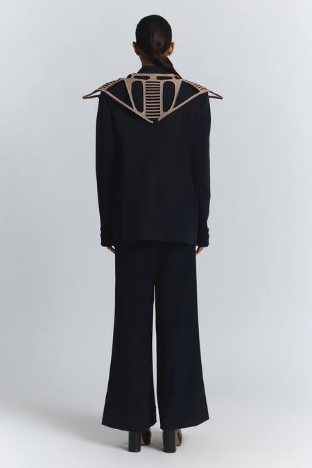 Buy Line Out Line Navy Denim, Twill Applique Structured Shoulder Detail Blazer Online at Aza Fashions Buy_Line Out Line_Navy Denim, Twill Applique Structured Shoulder Detail Blazer _Online_at_Aza_Fashions