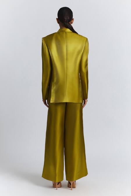 Line Out Line Yellow Polyester Double-breasted Blazer at Aza Fashions Line Out Line_Yellow Polyester Double-breasted Blazer _at_Aza_Fashions