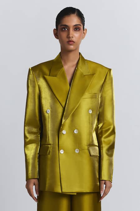 Line Out Line Yellow Polyester Double-breasted Blazer
