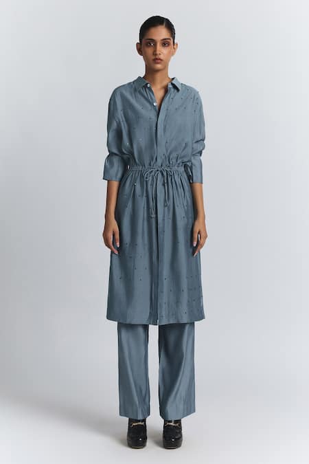 Line Out Line Chanderi Embellished Tunic & Pant Set 