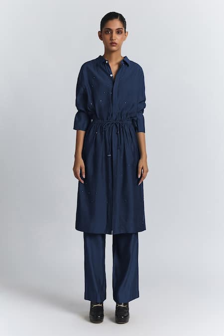 Line Out Line Chanderi Embellished Tunic & Pyjama Set 