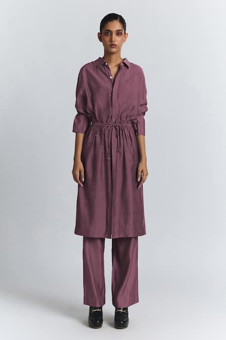 Line Out Line Chanderi Embellished Tunic & Pant Set 