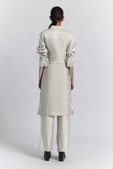 Line Out Line Chanderi Embellished Tunic & Pant Set 