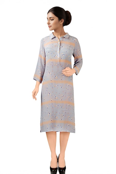 Soup By Sougat Paul Grey flamingo print collared dress 