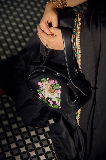 Buy_Araani Design_Black Embroidery, Beads, Sequins Kamdhenu Reshamdozi Hand Bag _Online_at_Aza_Fashions
