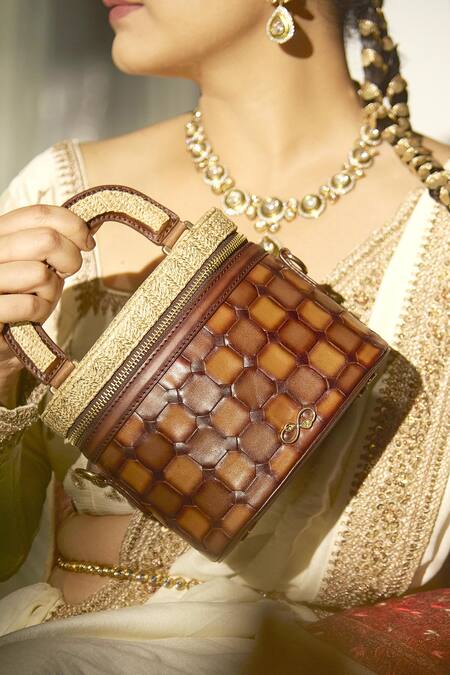 Buy_Araani Design_Brown Pitara Hand Woven Box Bag _Online_at_Aza_Fashions