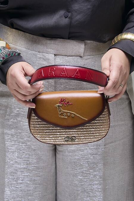 Shop Araani Design Brown Embroidery, Beads The Wild Antler Bag Online at Aza Fashions Shop_Araani Design_Brown Embroidery, Beads The Wild Antler Bag _Online_at_Aza_Fashions
