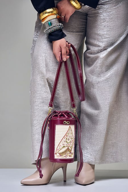 Araani Design Maroon Embroidery The Catamaran Hand Potli Online at Aza Fashions Araani Design_Maroon Embroidery The Catamaran Hand Potli _Online_at_Aza_Fashions