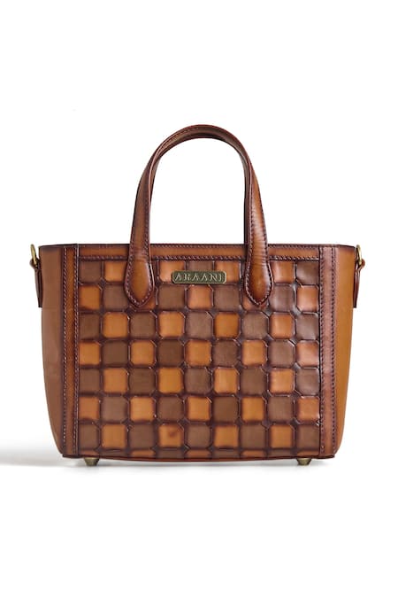 Shop Araani Design Brown Araani Ambera Interlocked Leather Tote Bag Online at Aza Fashions Shop_Araani Design_Brown Araani Ambera Interlocked Leather Tote Bag _Online_at_Aza_Fashions