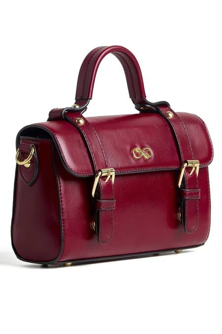 Araani Design Maroon Buckles Victorian Satchel Chrome Free Bag Online at Aza Fashions Araani Design_Maroon Buckles Victorian Satchel Chrome Free Bag _Online_at_Aza_Fashions