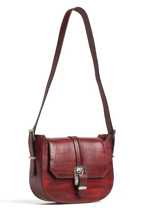 Araani Design Maroon Buckles Victorian Embellished Satchel Bag Online at Aza Fashions Araani Design_Maroon Buckles Victorian Embellished Satchel Bag _Online_at_Aza_Fashions