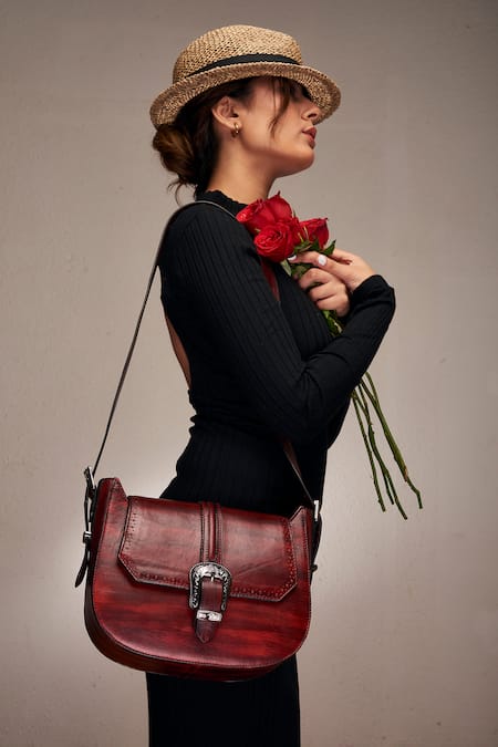 Buy Araani Design Maroon Buckles Victorian Embellished Satchel Bag Online at Aza Fashions Buy_Araani Design_Maroon Buckles Victorian Embellished Satchel Bag _Online_at_Aza_Fashions