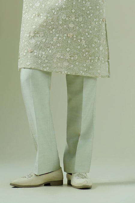 Shop_Darzi House_Green Georgette Embroidery, Zari Pistachio Flora Kurta Set _Online_at_Aza_Fashions