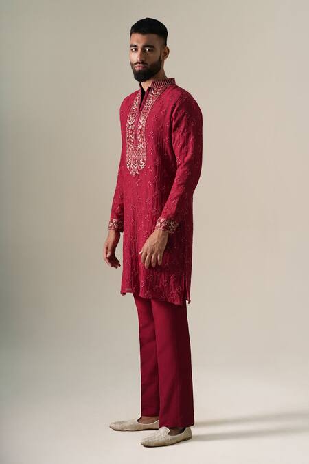 Buy Darzi House Red Cotton, Chanderi Embroidery, Zari Ruby Zardozi Kurta Set Online at Aza Fashions Buy_Darzi House_Red Cotton, Chanderi Embroidery, Zari Ruby Zardozi Kurta Set _Online_at_Aza_Fashions