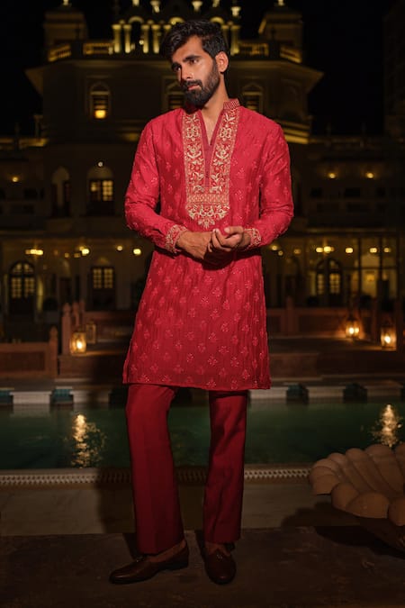 Darzi House Ruby Zardozi Embroidered Kurta Set 