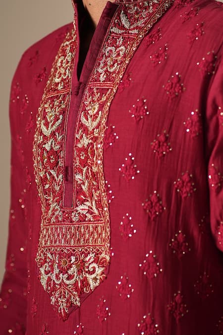 Buy Darzi House Red Cotton, Chanderi Embroidery, Zari Ruby Zardozi Kurta Set Buy_Darzi House_Red Cotton, Chanderi Embroidery, Zari Ruby Zardozi Kurta Set
