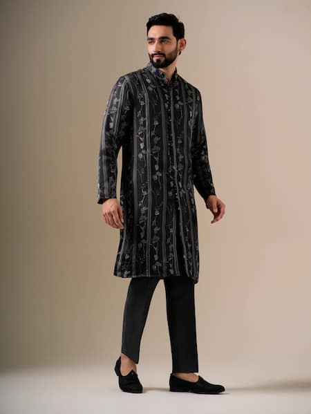 Darzi House Black Modal, Silk Crystals, Beads Floral Pattern Kurta Set Online at Aza Fashions Darzi House_Black Modal, Silk Crystals, Beads Floral Pattern Kurta Set _Online_at_Aza_Fashions