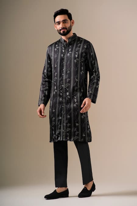 Shop Darzi House Black Modal, Silk Crystals, Beads Floral Pattern Kurta Set Online at Aza Fashions Shop_Darzi House_Black Modal, Silk Crystals, Beads Floral Pattern Kurta Set _Online_at_Aza_Fashions
