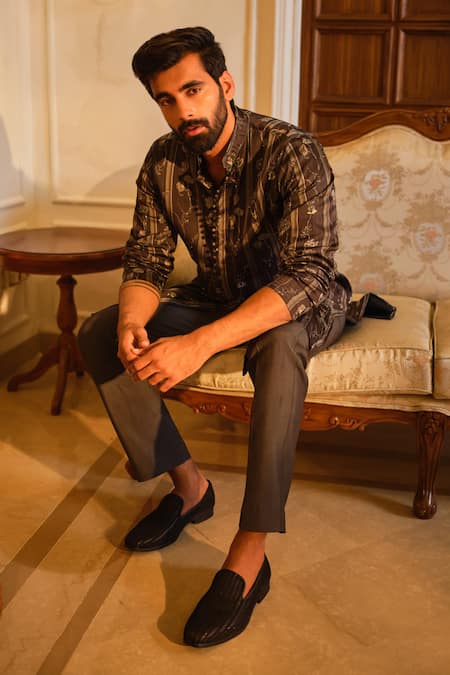 Darzi House Black Modal, Silk Crystals, Beads Floral Pattern Kurta Set at Aza Fashions Darzi House_Black Modal, Silk Crystals, Beads Floral Pattern Kurta Set _at_Aza_Fashions