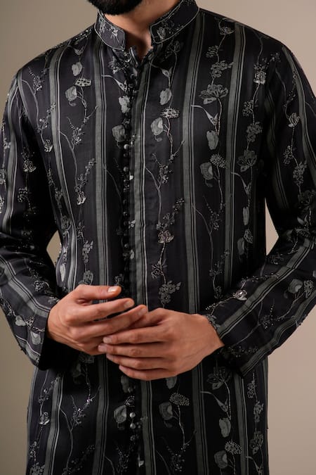 Shop Darzi House Black Modal, Silk Crystals, Beads Floral Pattern Kurta Set Shop_Darzi House_Black Modal, Silk Crystals, Beads Floral Pattern Kurta Set
