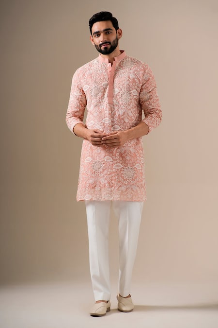 Darzi House Floral Embroidered Blush Kurta Set 