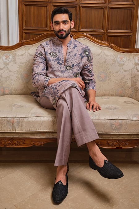 Darzi House_Blue Cotton Beads, Pearls, Sequins, Embroidery Stone Garden Kurta Set _Online_at_Aza_Fashions