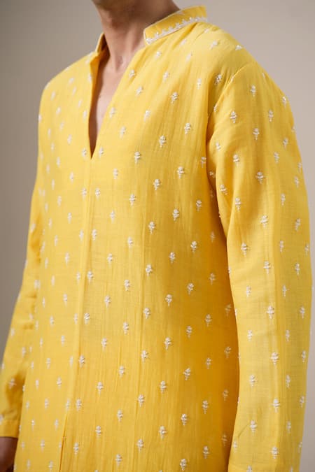 Buy_Darzi House_Yellow Cotton, Chanderi Embroidery, Sequins, Beads Sunlit Charm Kurta Set 