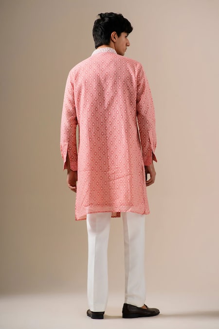 Darzi House Cerise Glow Geoemtric Pattern Kurta Set 