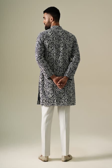 Darzi House Denim Flora Embroidered Kurta Set 