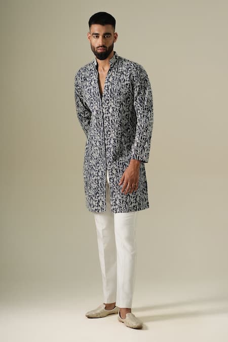 Darzi House Denim Flora Embroidered Kurta Set 